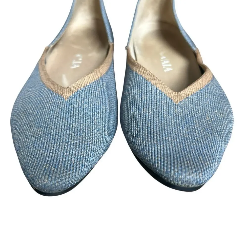 Vivaia Vienna Pointed Toe Knit Ballet Flats Size 37.5 US 7 Light Blue